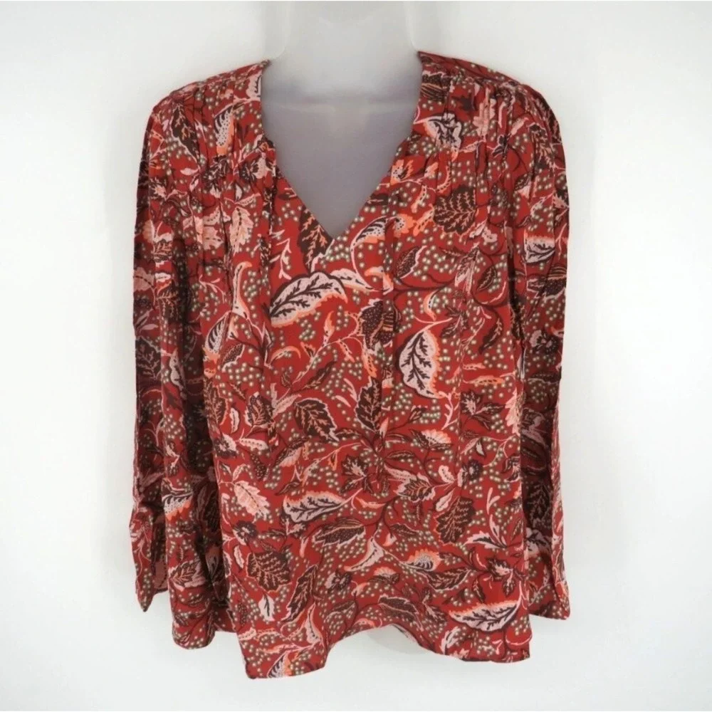 essica Simpson Ladies Woven Top Boho Flowy Size Large Mother Nature Floral‎ L/S